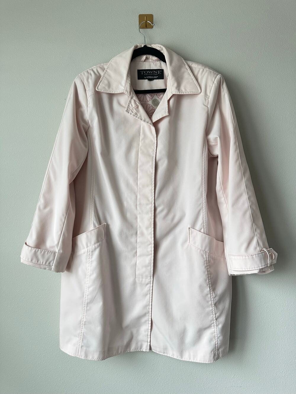 Vintage Blush Pink Swing Jacket Mid Length Coat Retro Mod Floral Lined XL